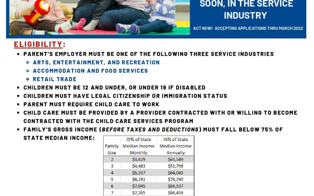 Service Industry Child Care application flyer